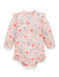 Girls long sleeve flamingo swimsuit
